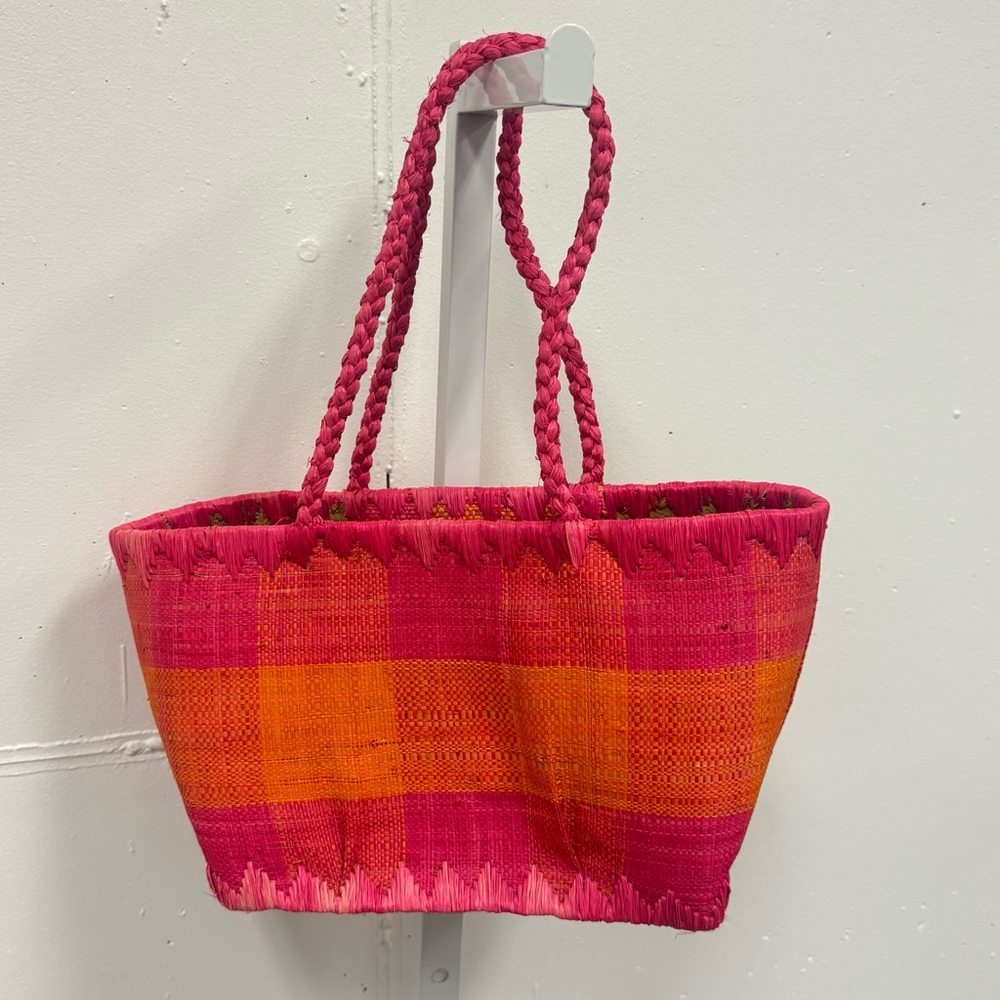 Annabel Ingall Australia Wicker Pink and Orange Straw Tote Colorblock Mini Bag